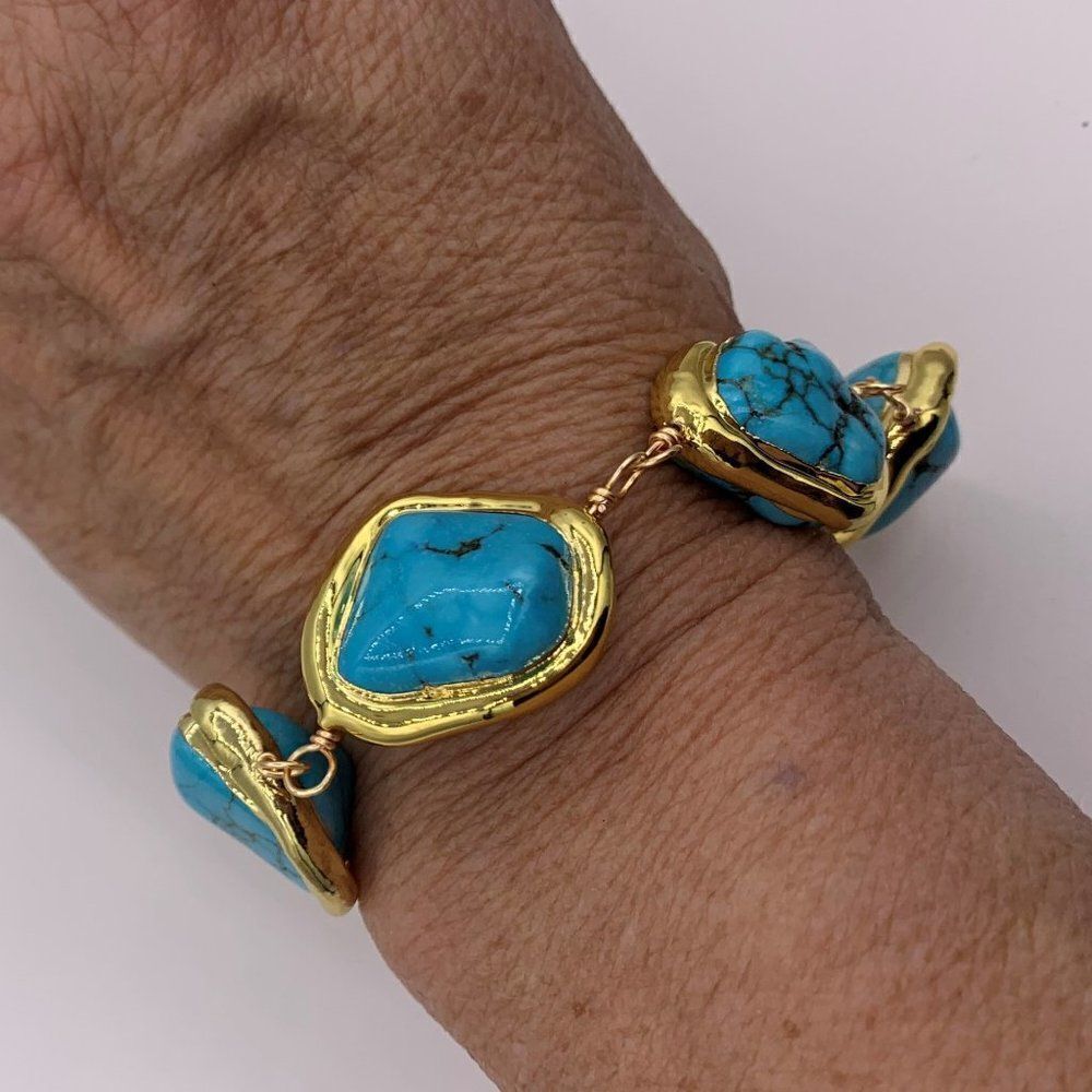 Bracelet, new item, real turquoise, natural, gold setting, statement size